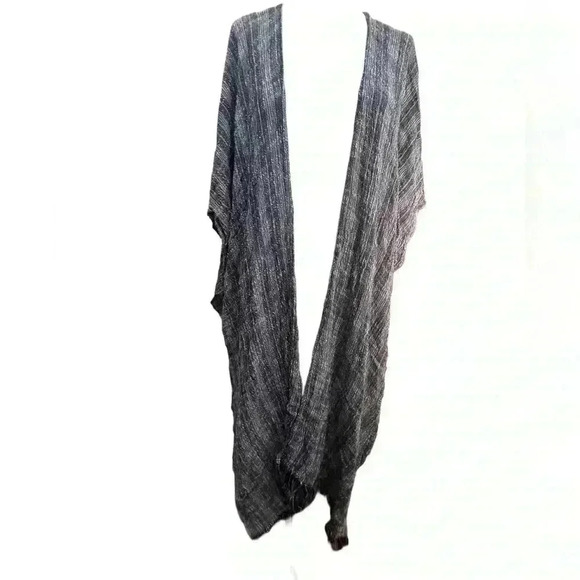 Treasure & Bond Duster Wrap Topper in Denim Blue Weave Pattern — One Size - Picture 1 of 9